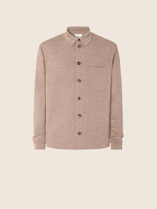 Shirt-Style Cardigan in Melange Dove Grey Wool and Silk