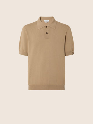 Kurzärmeliges Poloshirt aus gekämmter Baumwolle in dunkler Sandfarbe