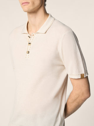 Polo à manches courtes en coton peigné blanc chiné 4