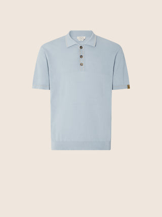 Kurzärmeliges Poloshirt aus gekämmter Baumwolle in Azurblau