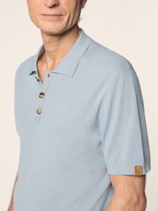 Short-Sleeve Polo Shirt in Light Blue Brushed Cotton 4