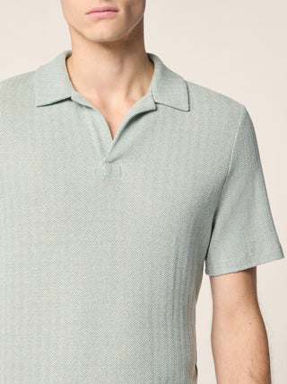 Polo Shirt in Acquamarine Blue Cotton and Solaro Linen 4