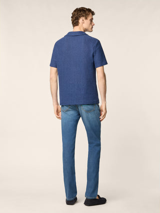 Polo Shirt in Blue Cotton and Solaro Linen 3