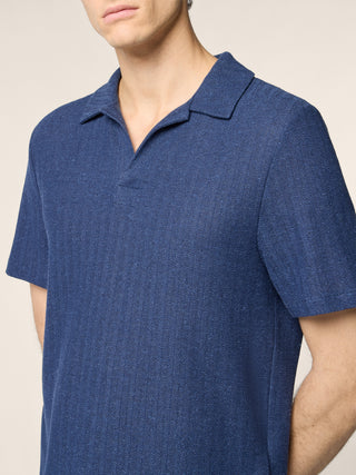 Polo Shirt in Blue Cotton and Solaro Linen 4