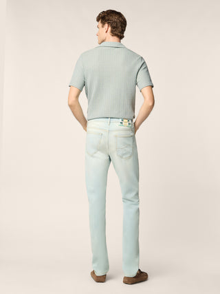 Bard Regular-Slim 5 Pocket Jeans in Light Blue Power Stretch Denim with Vintage Wash 4