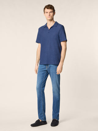 Bard LTD Regular-Slim 5 Pocket Jeans in Medium Blue Power Stretch Denim with Vintage Wash 3