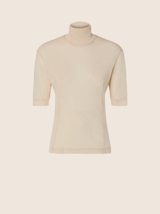 Mock Neck T-shirt in Cream Cashmere and Silk Jersey 1