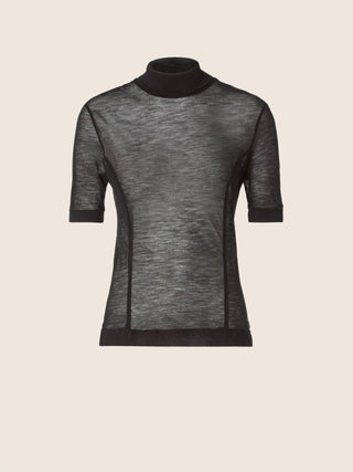 Mock Neck T-shirt in Black Cashmere and Silk Jersey 1