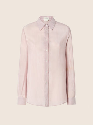 Shirt in Antique Pink and White Pinstriped Cotton and Silk Voile 1