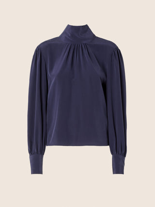 Bow-Tie Blouse in Blue Silk Crêpe de Chine 1