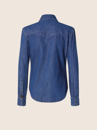 Lightweight Western Shirt in Medium Blue Denim with Stone Wash 2
