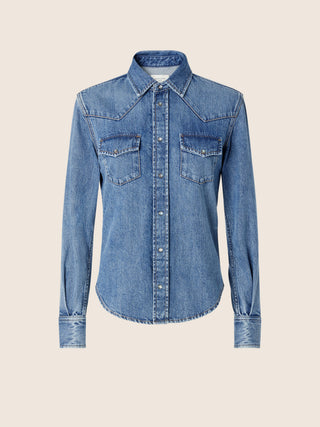 Lightweight Western Shirt in Light Blue Denim with Stone Wash