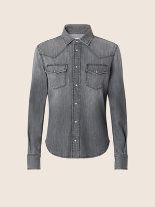 Western Shirt in Black Cotton Denim with Stone Wash