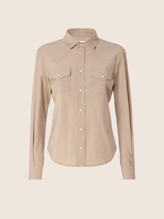 Western Shirt in Camel Brown Lightweight Wool-Cashmere Canvas 1