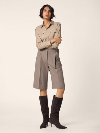 Western Shirt in Camel Brown Lightweight Wool-Cashmere Canvas 2