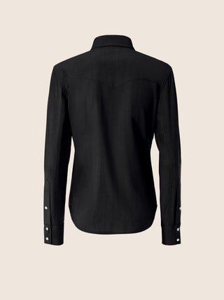 Western Shirt in Navy Blue Brown Lightweight Wool-Cashmere Canvas 2