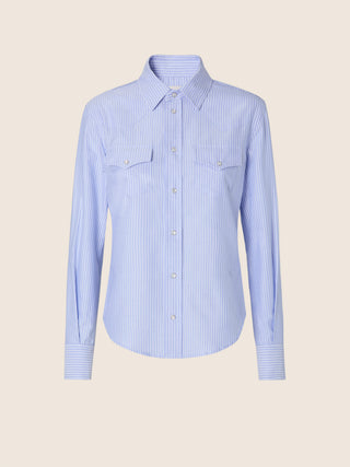 Western Shirt in Lightweight Cotton Batavia in Light Blue and White 1
