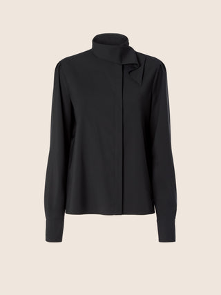 Shirt in Navy Blue Brown Lightweight Wool-Cashmere Canvas 1