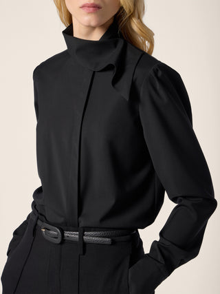 Shirt in Navy Blue Brown Lightweight Wool-Cashmere Canvas 4