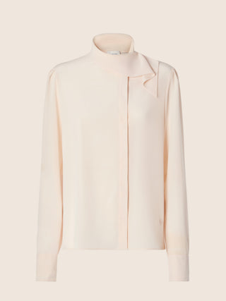 Scarf-Neck Shirt in Cream Silk Crêpe de Chine
