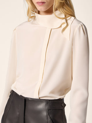Scarf-Neck Shirt in Cream Silk Crêpe de Chine 4