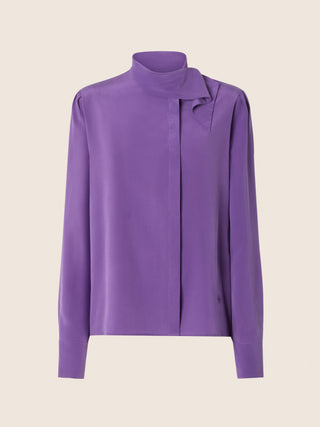 Scarf-Neck Shirt in Purple Silk Crêpe de Chine 1