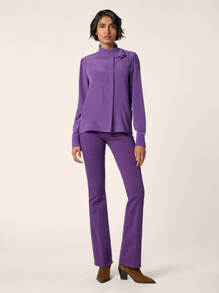 Scarf-Neck Shirt in Purple Silk Crêpe de Chine 2