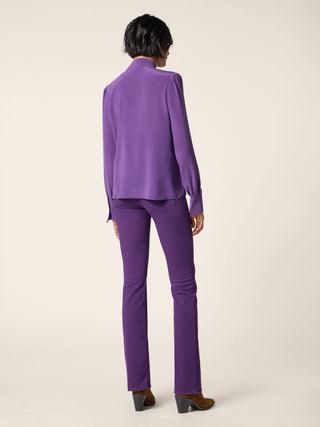 Scarf-Neck Shirt in Purple Silk Crêpe de Chine 3