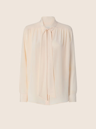 Bow-Tie Shirt in Cream Silk Crêpe de Chine