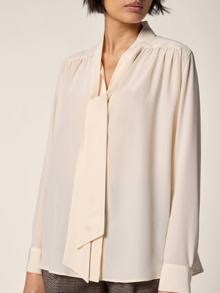 Bow-Tie Shirt in Cream Silk Crêpe de Chine 4