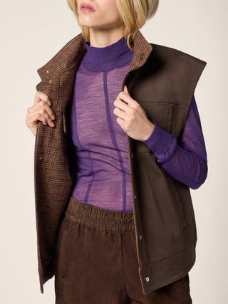 Reversible Vest in Brown Cashmere and Wool Prince of Wales and Cotton 4