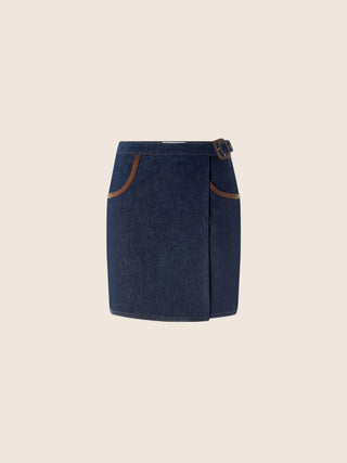 Kurzer Rock aus indigoblauem Comfort Denim und Lyocell, Rinse Wash in Dunkelblau