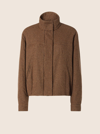 Bomber Jacket in Rust and Brown Silk, Wool and Cashmere Houndstooth Cloth 1