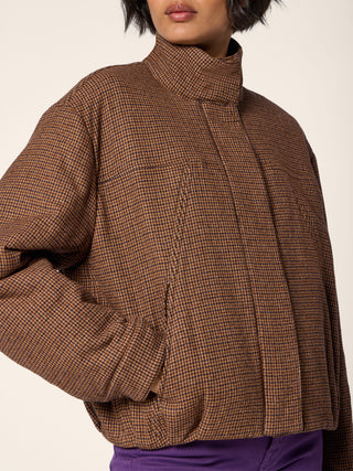 Bomber Jacket in Rust and Brown Silk, Wool and Cashmere Houndstooth Cloth 4