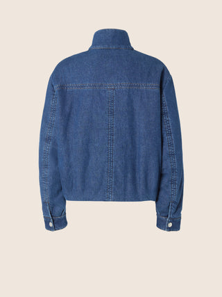 Bomber Jacket in Medium Blue Light Cotton Denim with Stone Wash 3