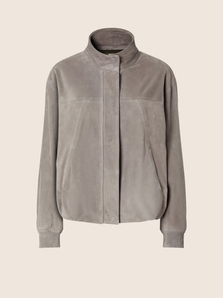 Padded Bomber Jacket in Grey Suede