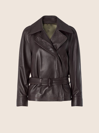 Belted Biker Jacket in Dark Brown Nappa Leather 1