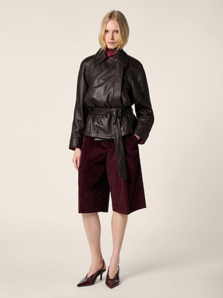 Belted Biker Jacket in Dark Brown Nappa Leather 2