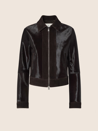 Zipped Jacket in Brown Calf-Hair and Suede 1