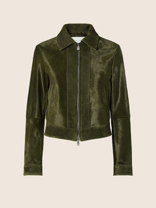 Zipped Jacket in Green Calf-Hair and Suede