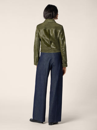 Zipped Jacket in Green Calf-Hair and Suede 3