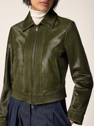 Zipped Jacket in Green Calf-Hair and Suede 4