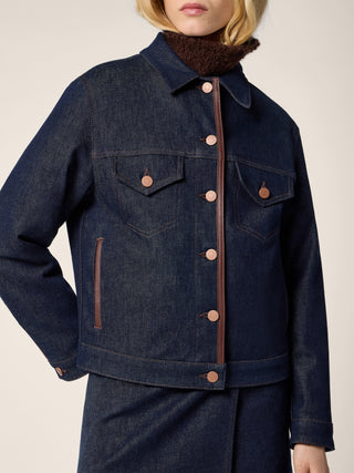 Veste camionneur en denim indigo spécial confort et lyocell, délavage bleu foncé 4