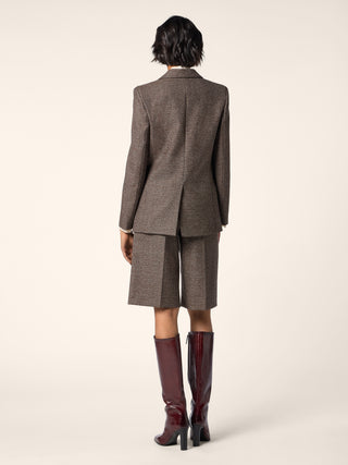 Single-Breasted Blazer in Brown and Navy Blue Houndstooth Wool 3