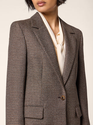 Single-Breasted Blazer in Brown and Navy Blue Houndstooth Wool 4