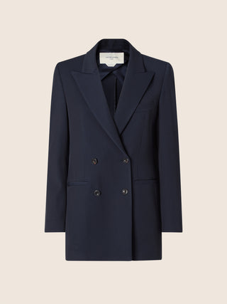 Double-Breasted Blazer in Night Blue Wool and Cotton Drill 1