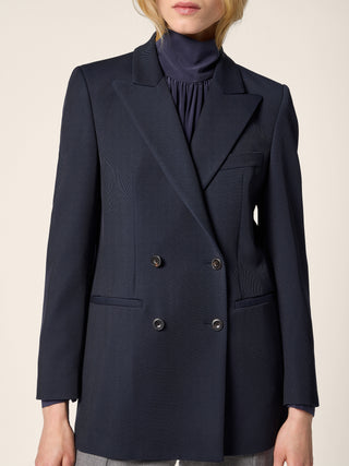 Double-Breasted Blazer in Night Blue Wool and Cotton Drill 4