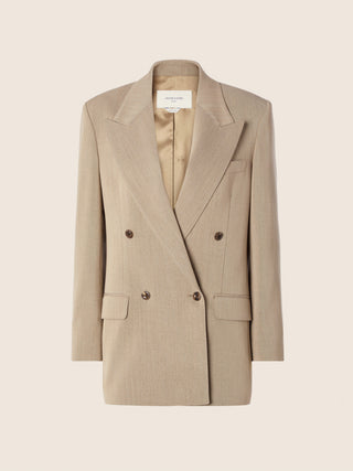 Double-Breasted Blazer in Sand-Beige Loro Piana Wool Cloth 1