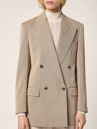 Double-Breasted Blazer in Sand-Beige Loro Piana Wool Cloth 4