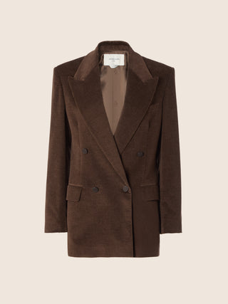 Double-Breasted Jacket in Brown Cotton and Cashmere Corduroy 1